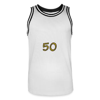 50. 50 ANS. 50e ANNIVERSAIRE. ANNIVERSAIRE 50 ANS. - Maillot de basket Homme - blanc/noir - Devant - AI Model Male 185 dark (185cm)