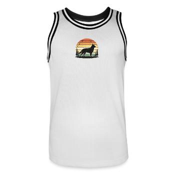 Wolf's call in retro sunset - Men's Basketball Jersey - white/black - Front - AI Model Male 185 dark (185cm)