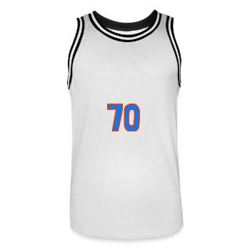 70. 70 YEARS. 70TH ANNIVERSARY. 70TH ANNIVERSARY. - Men's Basketball Jersey - white/black - Front - AI Model Male 185 dark (185cm)