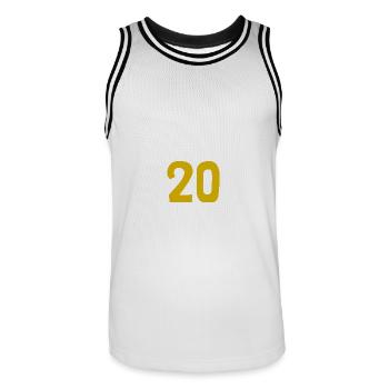 20. 20 ANS. 20e ANNIVERSAIRE. ANNIVERSAIRE 20 ANS. - Maillot de basket Homme - blanc/noir - Devant - AI Model Male 185 dark (185cm)