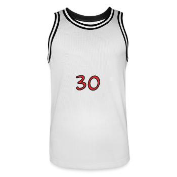 30. 30 YEARS. 30th ANNIVERSARY. 30TH ANNIVERSARY. - Men's Basketball Jersey - white/black - Front - AI Model Male 185 dark (185cm)