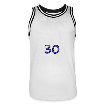 30. 30 ANS. 30e ANNIVERSAIRE. ANNIVERSAIRE 30 ANS. - Maillot de basket Homme - blanc/noir - Devant - AI Model Male 185 dark (185cm)