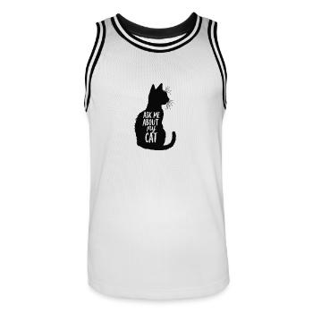 Ask Me About My Cat für Katzenbesitzer - Männer Basketball-Trikot - Weiß/Schwarz - Vorne - AI Model Male 185 dark (185cm)