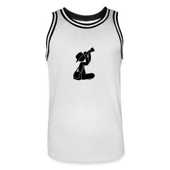 Photographer with camera - Men's Basketball Jersey - white/black - Front - AI Model Male 185 dark (185cm)