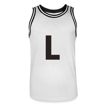 L - Männer Basketball-Trikot - Weiß/Schwarz - Vorne - AI Model Male 185 dark (185cm)