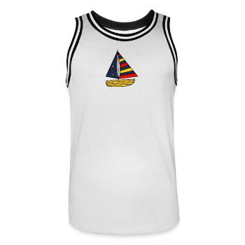 VACANCES. BONNES VACANCES. MAÎTRESSE. MAÎTRE. PROF - Maillot de basket Homme - blanc/noir - Devant - AI Model Male 185 dark (185cm)
