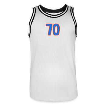 70. 70 YEARS. 70th ANNIVERSARY. 70 YEARS ANNIVERSARY. - Men's Basketball Jersey - white/black - Front - AI Model Male 185 dark (185cm)
