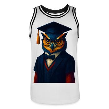 WPAP Style Animal - Owl in Professor Outfit Bow Tie - Men's Basketball Jersey - white/black - Front - AI Model Male 185 dark (185cm)