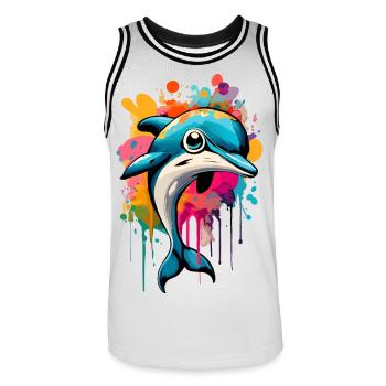 Delfin Farbenfroh - Baby Delfin - Delphinidae - Männer Basketball-Trikot - Weiß/Schwarz - Vorne - AI Model Male 185 dark (185cm)