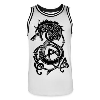 Viking Wolf Dragon (Black) - Men's Basketball Jersey - white/black - Front - AI Model Male 185 dark (185cm)