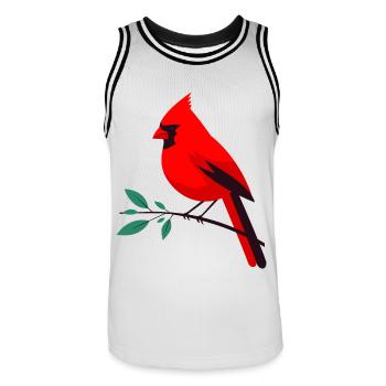 Knalliger Kardinal auf Zweig - Männer Basketball-Trikot - Weiß/Schwarz - Vorne - AI Model Male 185 dark (185cm)