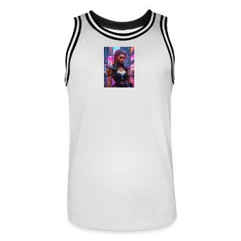 Neon Cyberfighter Stil - Männer Basketball-Trikot - Weiß/Schwarz - Vorne - AI Model Male 185 dark (185cm)