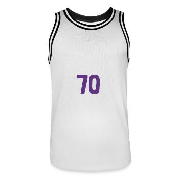70. 70 ANS. 70e ANNIVERSAIRE. ANNIVERSAIRE 70 ANS. - Maillot de basket Homme - blanc/noir - Devant - AI Model Male 185 dark (185cm)