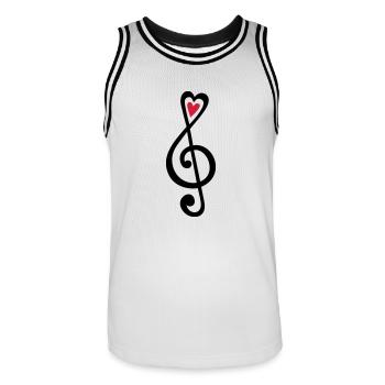 Music, heart notes, classic, treble clef, violin - Men's Basketball Jersey - white/black - Front - AI Model Male 185 dark (185cm)