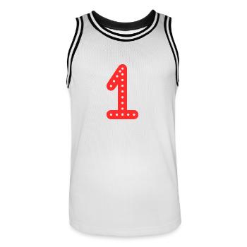 1. 1 YEAR. 1ST ANNIVERSARY. BIRTHDAY 1 YEAR - Men's Basketball Jersey - white/black - Front - AI Model Male 185 dark (185cm)