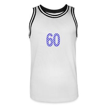 60. 60 ANS. 60e ANNIVERSAIRE. ANNIVERSAIRE 60 ANS. - Maillot de basket Homme - blanc/noir - Devant - AI Model Male 185 dark (185cm)