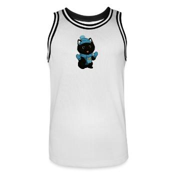 Cuddly dog with blue hat and scarf - Men's Basketball Jersey - white/black - Front - AI Model Male 185 dark (185cm)