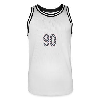90. 90 ANS. 90e ANNIVERSAIRE. ANNIVERSAIRE 90 ANS. - Maillot de basket Homme - blanc/noir - Devant - AI Model Male 185 dark (185cm)
