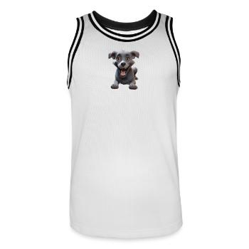Grinning Grey Pup Adventure - Men's Basketball Jersey - white/black - Front - AI Model Male 185 dark (185cm)