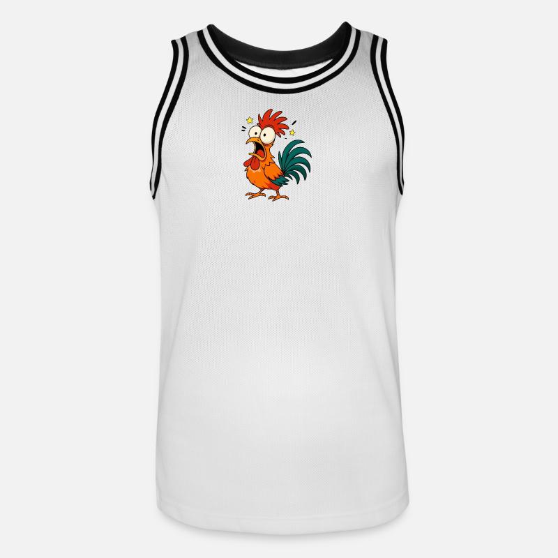 Crazy Rooster - Conception de mèmes de dessin animé de poulet drôle - Maillot de basket Homme - blanc/noir
