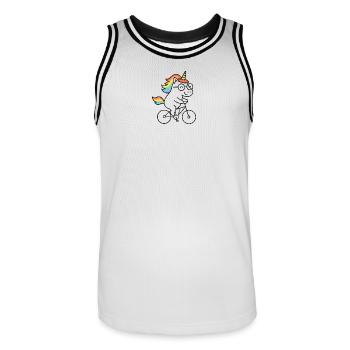 Licorne arc-en-ciel sur vélo - Maillot de basket Homme - blanc/noir - Devant - AI Model Male 185 dark (185cm)