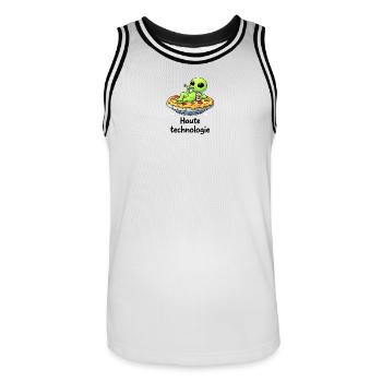 High tech – Alien relax and quirky humor - Men's Basketball Jersey - white/black - Front - AI Model Male 185 dark (185cm)