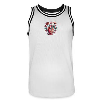 Blumenherz Anatomie Burst - Männer Basketball-Trikot - Weiß/Schwarz - Vorne - AI Model Male 185 dark (185cm)