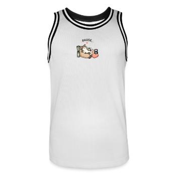Cat Break: Coffee Break in a Basket - Men's Basketball Jersey - white/black - Front - AI Model Male 185 dark (185cm)