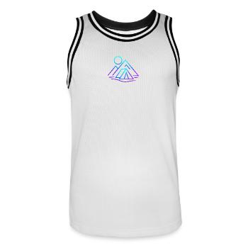 Futuristic mountain and camping landscape - Men's Basketball Jersey - white/black - Front - AI Model Male 185 dark (185cm)