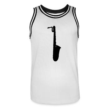 Zeichnen, Saxophon Baritonsax - Männer Basketball-Trikot - Weiß/Schwarz - Vorne - AI Model Male 185 dark (185cm)