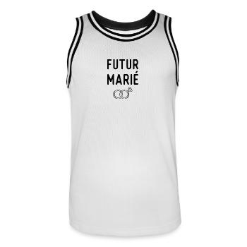 Futur marié evg - Maillot de basket Homme - blanc/noir - Devant - AI Model Male 185 dark (185cm)