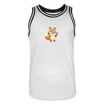 Renard de dessin animé joyeux avec bouquet de fleurs - Maillot de basket Homme - blanc/noir - Devant - AI Model Male 185 dark (185cm)