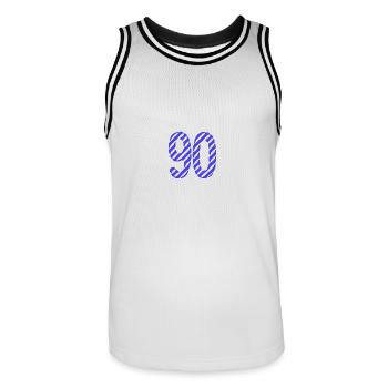 90. 90 JAHRE. 90-JÄHRIGES JUBILÄUM. 90-JÄHRIGES JUBILÄUM. - Männer Basketball-Trikot - Weiß/Schwarz - Vorne - AI Model Male 185 dark (185cm)