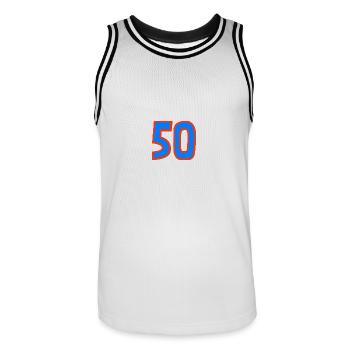 50. 50 ANS. 50e ANNIVERSAIRE. ANNIVERSAIRE 50 ANS. - Maillot de basket Homme - blanc/noir - Devant - AI Model Male 185 dark (185cm)