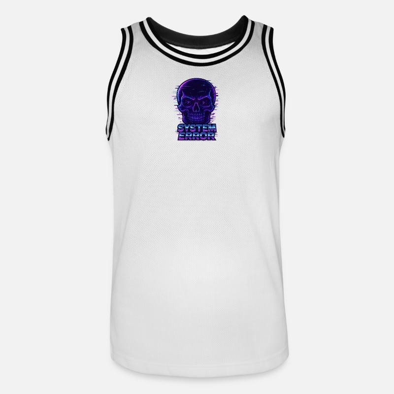 Neon Glitch Skull with System Error Text - Men's Basketball Jersey - white/black