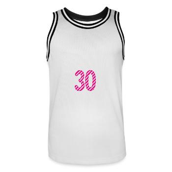 30. 30 YEARS. 30th ANNIVERSARY. 30TH ANNIVERSARY. - Men's Basketball Jersey - white/black - Front - AI Model Male 185 dark (185cm)