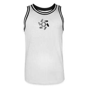 DESIGN. ART. GEEK. VINTAGE. GRAPHIC. MANGA. ASIA - Men's Basketball Jersey - white/black - Front - AI Model Male 185 dark (185cm)