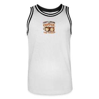 Zuerst trinke ich den Kaffee - Männer Basketball-Trikot - Weiß/Schwarz - Vorne - AI Model Male 185 dark (185cm)