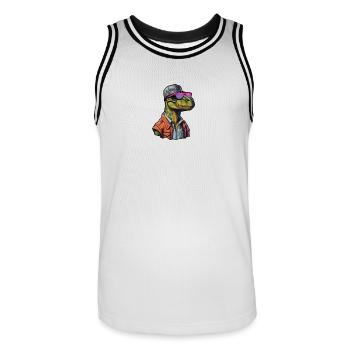 Retro Dino-Style - Männer Basketball-Trikot - Weiß/Schwarz - Vorne - AI Model Male 185 dark (185cm)