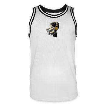 Casque tête de mort avec fleur - Maillot de basket Homme - blanc/noir - Devant - AI Model Male 185 dark (185cm)