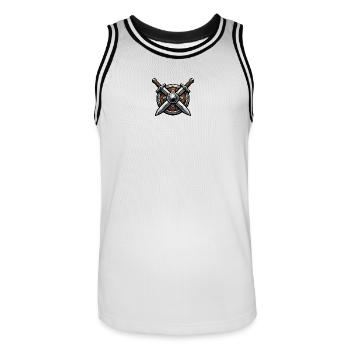 Kreuzklingen Schildemblem - Männer Basketball-Trikot - Weiß/Schwarz - Vorne - AI Model Male 185 dark (185cm)