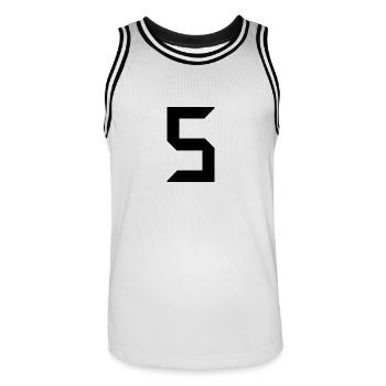 5 ANS. 5e ANNIVERSAIRE. ANNIVERSAIRE 5 ANS. 5 - Maillot de basket Homme - blanc/noir - Devant - AI Model Male 185 dark (185cm)