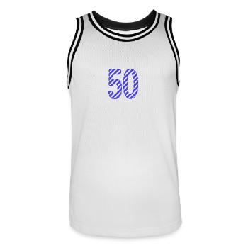 50. 50 ANS. 50e ANNIVERSAIRE. ANNIVERSAIRE 50 ANS. - Maillot de basket Homme - blanc/noir - Devant - AI Model Male 185 dark (185cm)