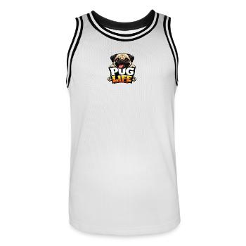 Pug Life Cartoon-Emblem - Männer Basketball-Trikot - Weiß/Schwarz - Vorne - AI Model Male 185 dark (185cm)