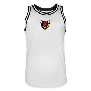 Roter Bullenblitz Schild - Männer Basketball-Trikot - Weiß/Schwarz - Vorne - AI Model Male 185 dark (185cm)