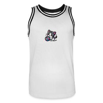 Chat mignon - Maillot de basket Homme - blanc/noir - Devant - AI Model Male 185 dark (185cm)
