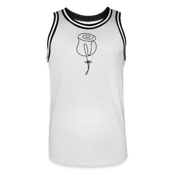 Fleur de rose minimaliste dessinée à la main - Maillot de basket Homme - blanc/noir - Devant - AI Model Male 185 dark (185cm)