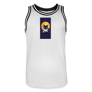 Mondschein-Katze im Geisterumhang - Männer Basketball-Trikot - Weiß/Schwarz - Vorne - AI Model Male 185 dark (185cm)