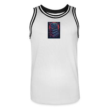 Futuristic electronic music device - Men's Basketball Jersey - white/black - Front - AI Model Male 185 dark (185cm)