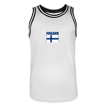 Finland - Men's Basketball Jersey - white/black - Front - AI Model Male 185 dark (185cm)